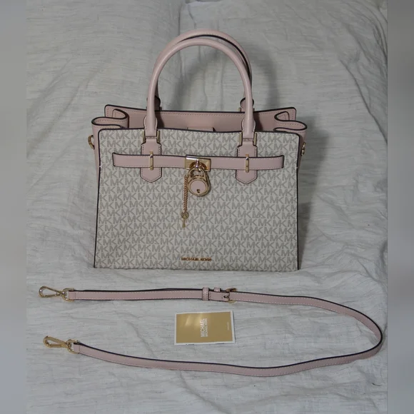 Michael Kors Pink and Cream Satchel with Gold-Tone Hardware